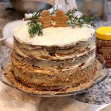 Gingerbread Cookie Butter Crunch Cake with Eggnog Cream Cheese Frosting (Milk Bar Inspired)
